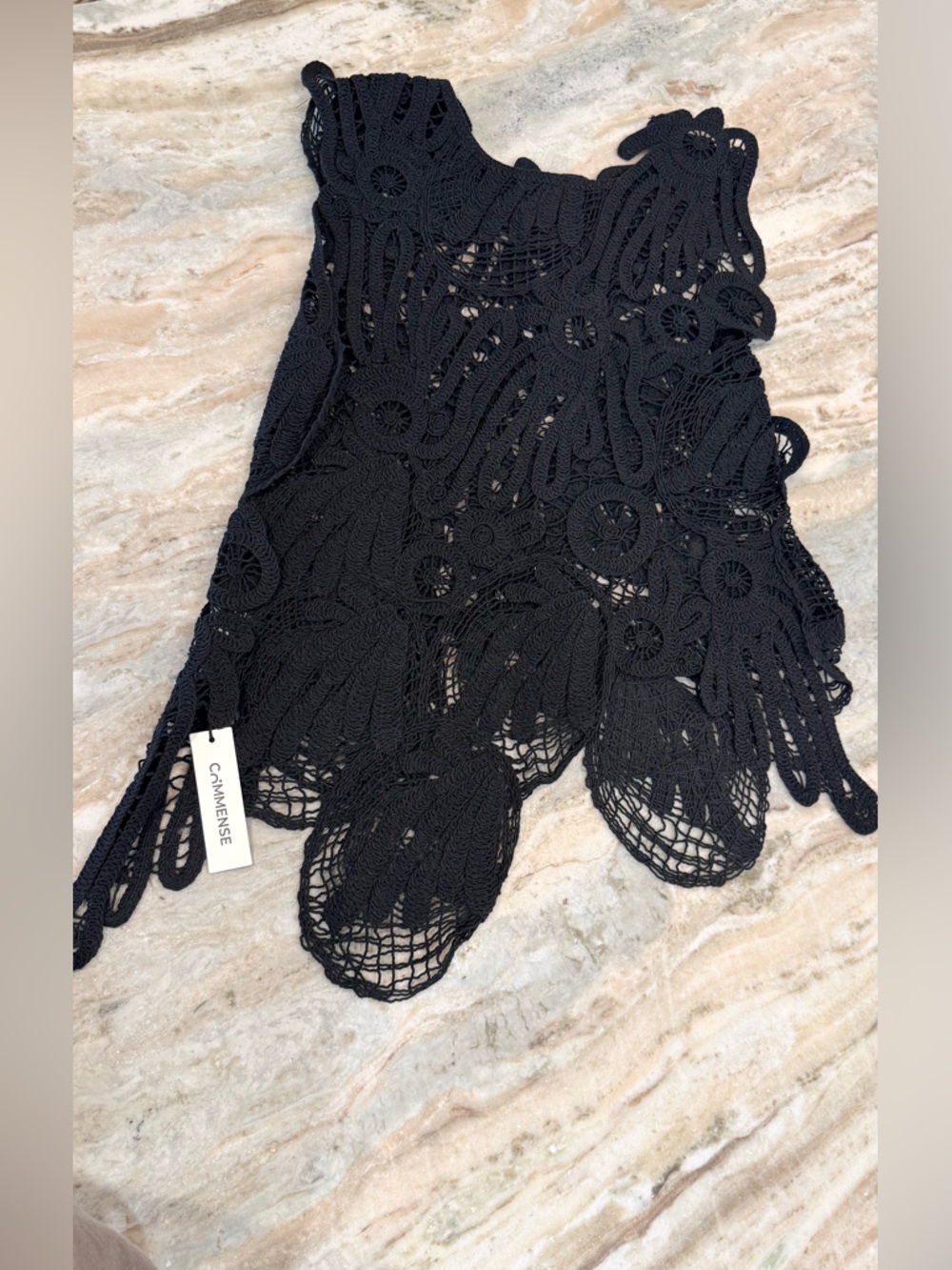 NWT Women’s COMMENSE black crocheted sweater top- Size Small - Picture 12 of 12